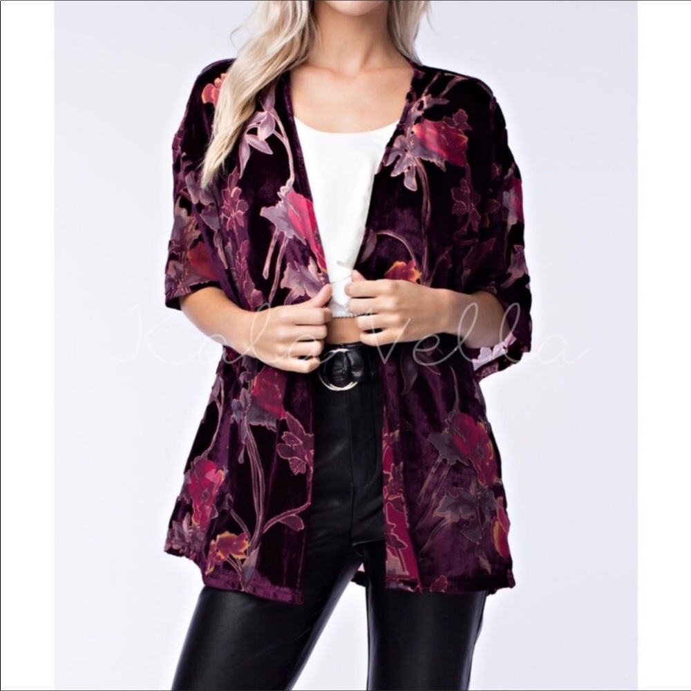 Plum Velvet Floral Kimono